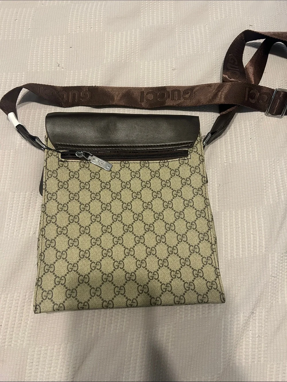 Gucci Black Leather & Beige GG Canvas Messenger Bag
